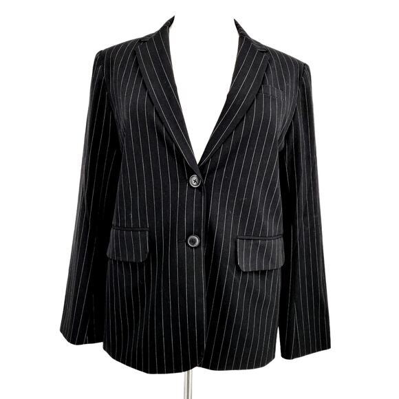 Norma Kamali Jackets & Blazers - Norma Kamali Black Single Breasted Pinstripe Blazer Size 18